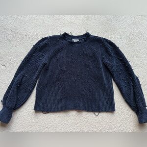 H&M Navy Blue Long Sleeve Textured Sweater Crew Neck Soft Comfy Size Small S